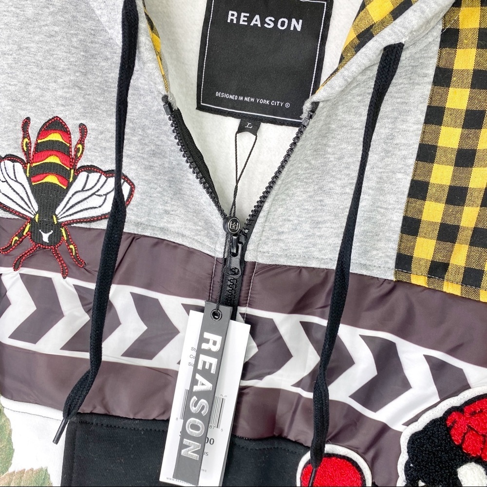 Reason Clothing Mash Up Hoodie Zip Jacket L Bees - Picture 5 of 8